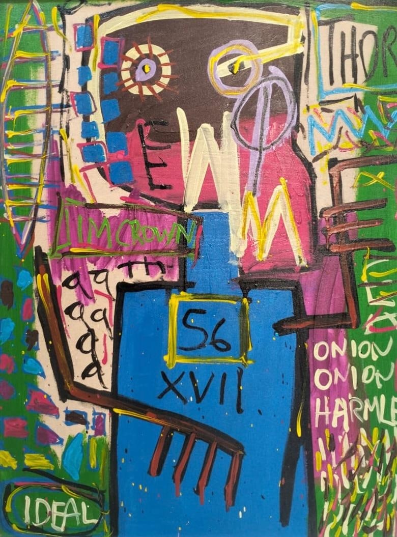 Jean-Michel Basquiat American 1960–1988 Acrylic on Canvas Painting in the Style of Warhol, Pollock (1 of 7)