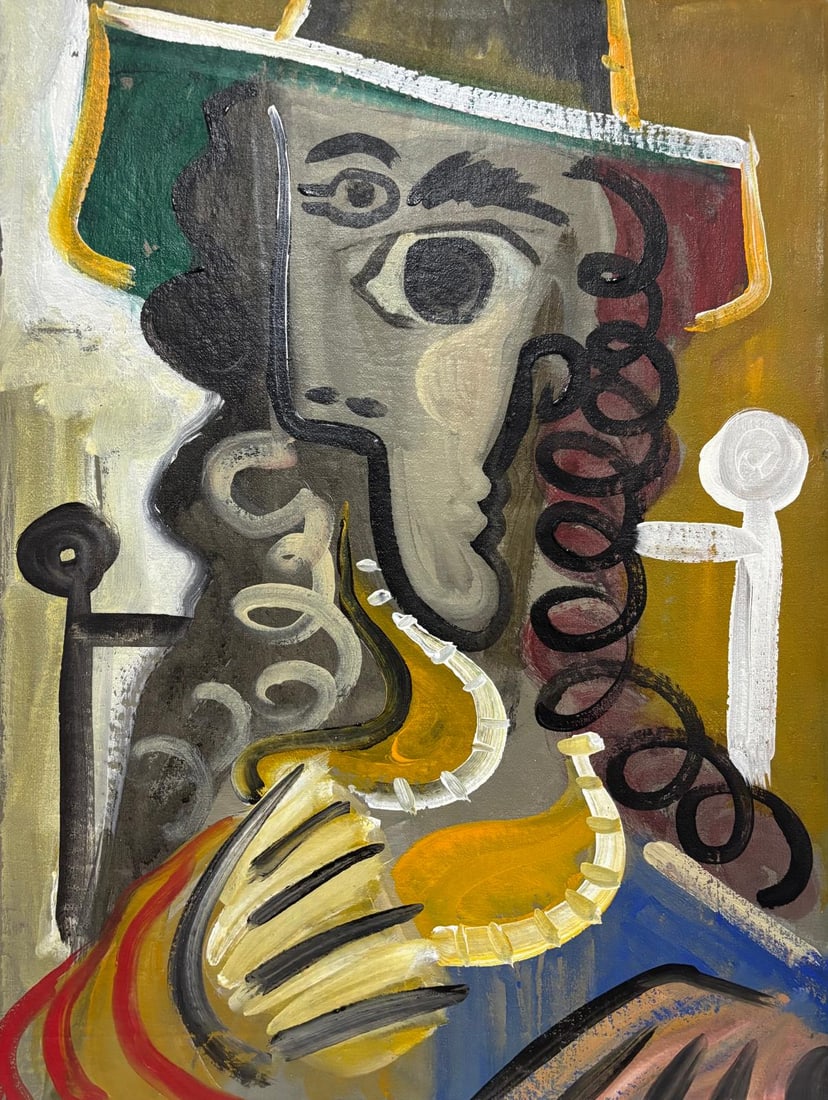 Pablo Picasso Spanish 1881-1973 Oil on Canvas Painting in the Style of.Picasso Cubist Period