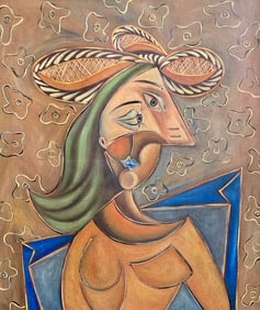 Pablo Picasso Spanish 1881-1973 Oil on Canvas Painting in the Style of.Picasso Cubist Period