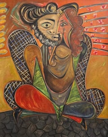 Pablo Picasso Spanish 1881-1973 Oil on Canvas Painting in the Style of.Picasso Cubist Period