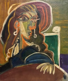 Pablo Picasso Spanish 1881-1973 Oil on Canvas Painting in the Style of.Picasso Cubist Period