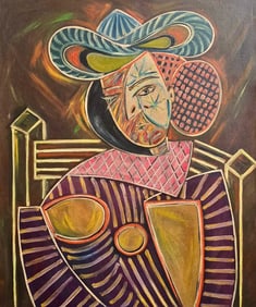 Pablo Picasso Spanish 1881-1973 Oil on Canvas Painting in the Style of.Picasso Cubist Period