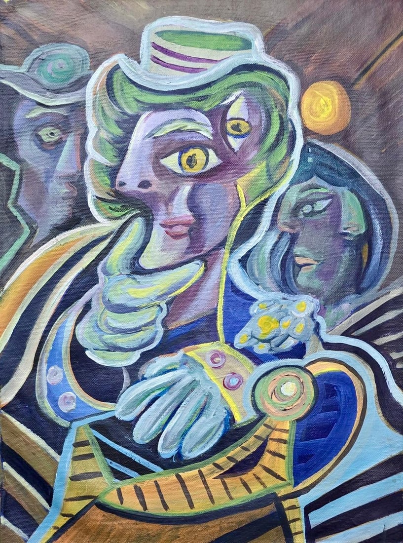 Pablo Picasso Spanish 1881-1973 Oil on Canvas Painting in the Style of.Picasso Cubist Period (1 of 4)
