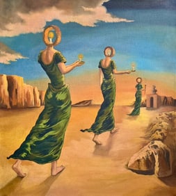 Salvador Dali Spanish 1904 - 1989 Oil on Canvas Painting in the Style of. Dali Surrealism Era