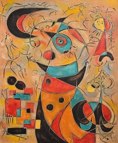 Joan Miro Spanish 1893 - 1983 Oil on Canvas in the Style of. Miro Surrealism Era