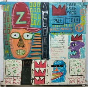 Jean Michel Basquiat In The Style of. Basquiat Neo Expressionism Era Mixed Media/Canvas.