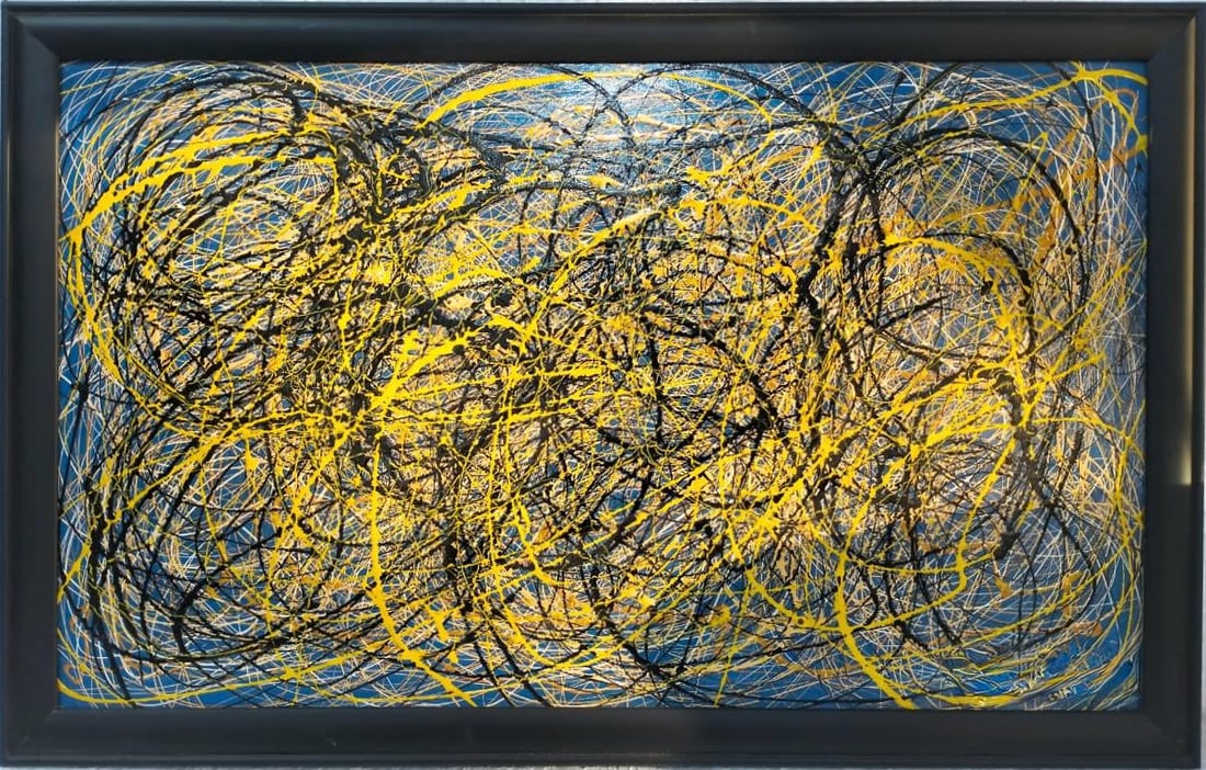 Jackson Pollock American 1912–1956 Oil on Canvas Painting in the Style of.Pollock Abstract Era: Title:Composition II Technique:Oil on Canvas Measures:19 × 15 inches Year:Circa mid–late 20th century Condition:Good — the surface appears stable, with minor age-consistent wear visible upon clos