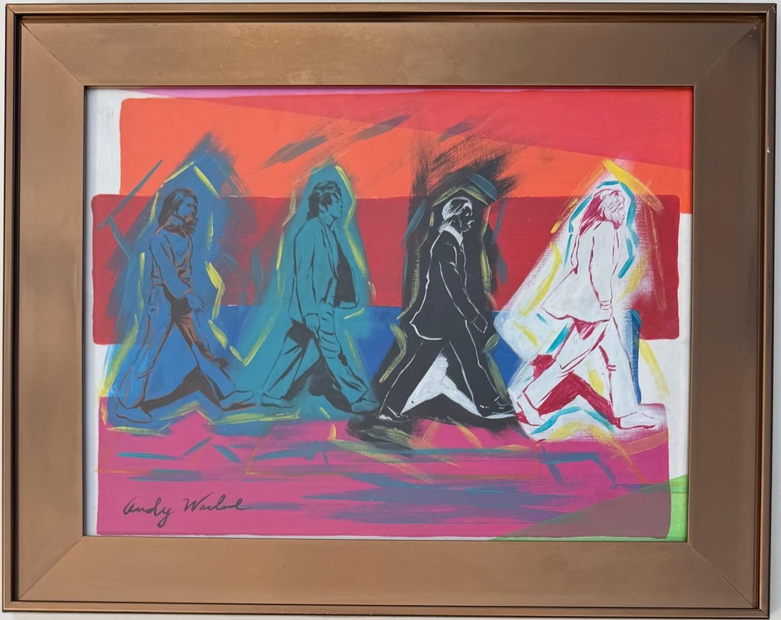 Andy Warhol American 1928-1987 Gouache on Paper Painting in the Style of Pop Art Era: Title: Echoes in a Neon Passage Technique: Gouache on Paper Measures: 11 x 15 inches Year: Circa 1979 Condition: Good — stable, with minor surface wear and light craquelure consistent with ageProven