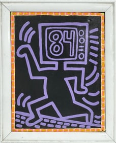 Keith Haring American 1958 - 1990 Acrylic on Canvas Painting In The Style of Warhol & Haring Pop Art