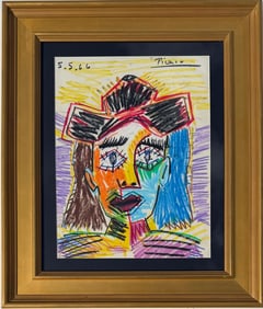 Pablo Picasso Spanish 1881-1973 Crayon on Paper Painting in the Style of Dali, Magritte, Chagall &