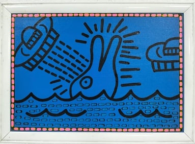 Keith Haring American 1958 - 1990 Acrylic on Canvas Painting In The Style of Warhol & Haring Pop Art