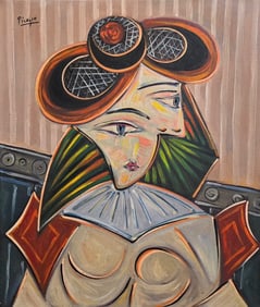 Pablo Picasso Spanish 1881-1973 Oil on Canvas Painting in the Style of Dali, Magritte, Chagall &