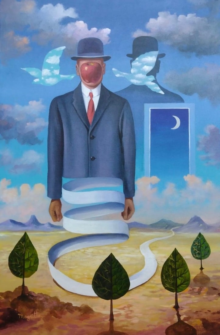 René Magritte Belgian 1898 - 1967 Oil on Canvas Painting in The Style of Dali, Picasso Era (1 of 4)