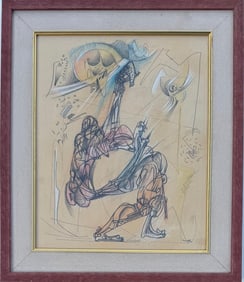 Roberto Matta Chilean 1911-2002 Mix Media on Paper Painting in the Style of Pollock, Rothko Era