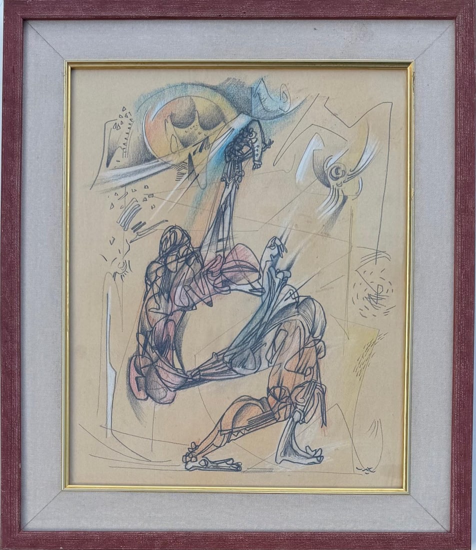 Roberto Matta Chilean 1911-2002 Mix Media on Paper Painting in the Style of Pollock, Rothko Era (1 of 7)