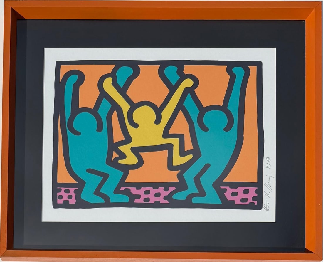 Keith Haring American 1958 - 1990 Lithograph Painting In The Style of Warhol & Haring Pop Art: Title: Lifted by the Light Technique: Lithograph Measures: 12 x 15 inches Year: Circa 1989 Condition: Good — stable, with minor surface wear and light craquelure consistent with ageProvenance: Priva
