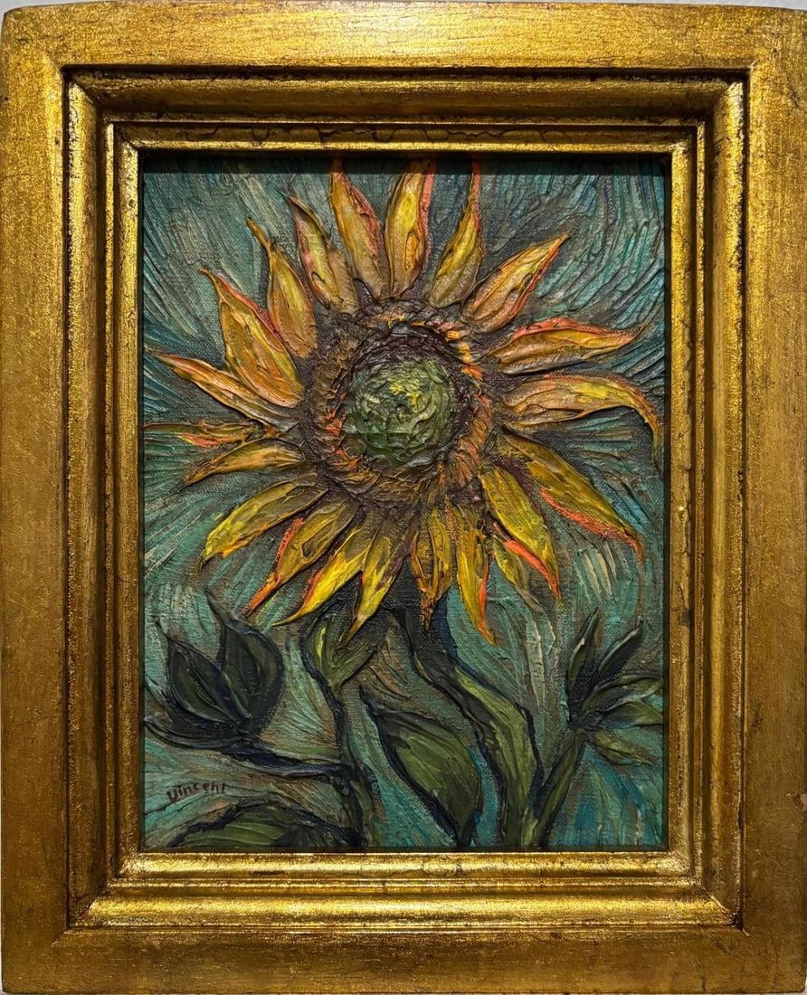 Vincent Van Gogh Dutch 1853-1890 Oil on Canvas Painting in the Style of Gaugin, Monet, Degas Period: Title: Whorl of Fire and Petals Technique: Oil on Canvas Measures: 10 x 8 inches Year: Circa 1888 Condition: Good — stable, with minor surface wear and light craquelure consistent with ageProvenance
