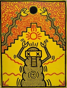 Keith Haring American 1958 - 1990 Acrylic on Canvas Painting In The Style of Warhol & Haring Pop Art