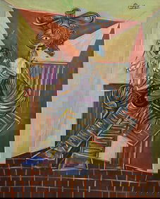 Pablo Picasso Spanish 1881-1973 Oil on Canvas Painting in the Style of Dali, Magritte, Chagall &