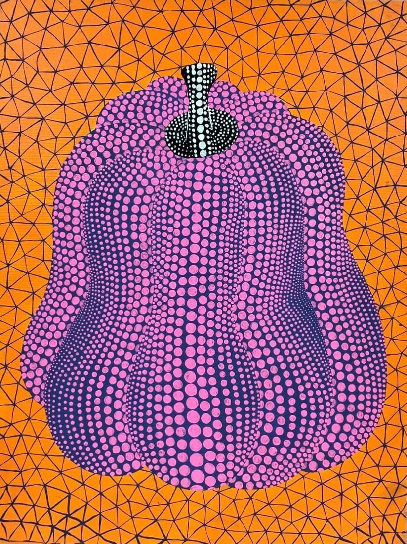 Yayoi Kusama Japanese (b.1929) Oil on Canvas Painting in the Style of Pop Art Era: Title: Cosmic Gourd in a Web of Light Technique: Oil on Canvas Measures: 31 x 22 inches Year: 2001 Condition: Good — stable, with minor surface wear and light craquelure consistent with ageProvenanc