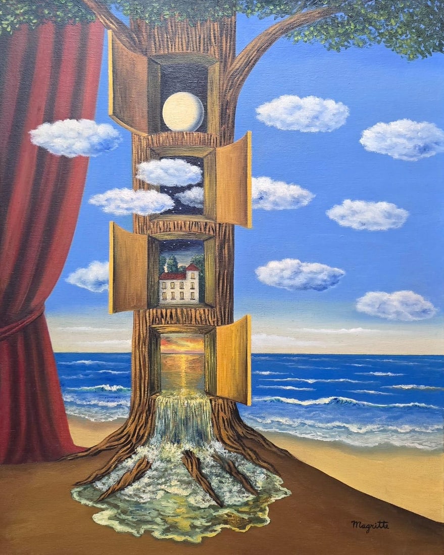 René Magritte Belgian 1898 - 1967 Oil on Canvas Painting in The Style of Dali, Picasso Era (1 of 8)