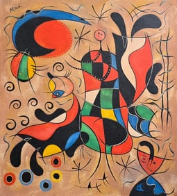 Joan Miró Spanish 1893–1983 Oil on Canvas Painting in the Style of Dali, Magritte, Chagall &