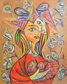 Pablo Picasso Spanish 1881-1973 Oil on Canvas Painting in the style of. Dali Magritte, Chagall &