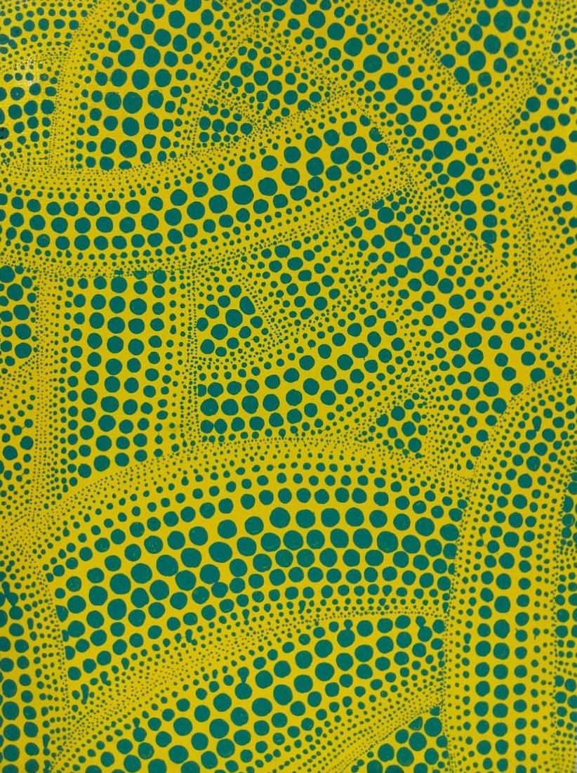 Yayoi Kusama Japanese (b.1929) Oil on Canvas Painting in the Style of.Kusama Pop art: Title: Sex Obsession — In the Style of Yayoi Kusama Technique: Oil on Canvas Measures: 31 x 23 inches Year: 1998 Condition: Good — stable, with minor surface wear and light craquelure consistent w