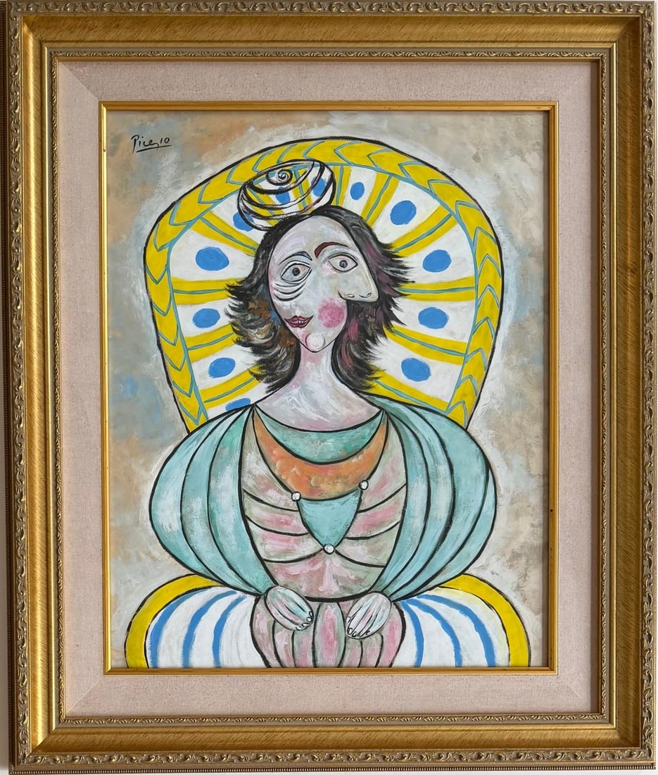 Pablo Picasso Spanish 1881-1973 Gouache on Paper Painting in the Style of.Cubist Era (1 of 6)
