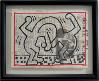 Keith Haring American 1958 - 1990 Pen on Paper Painting In The Style of.Haring Era