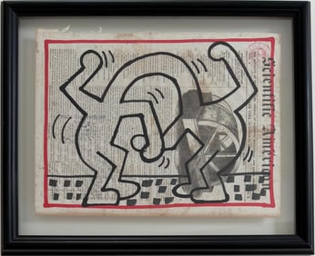 Keith Haring American 1958 - 1990 Pen on Paper Painting In The Style of.Haring Era