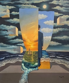 Rene Magritte Belgian 1898 - 1967 Oil on Canvas Painting in The Style of.Surrealism Era