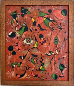 Joan Miró Spanish 1893–1983 Oil on Canvas Painting in the Style of.Miró Era