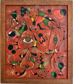 Joan Miró Spanish 1893–1983 Oil on Canvas Painting in the Style of.Miró Era