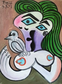 Pablo Picasso Spanish 1881-1973 Oil on Canvas Painting in the Style of.Cubist Era