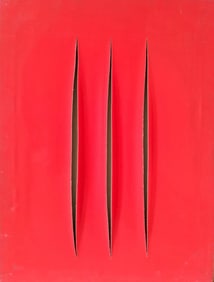 Lucio Fontana Argentine 1899-1968 Oil on Canvas Painting in the Style of.Fontana Era