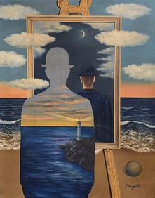 René Magritte Belgian 1898 - 1967 Oil on Canvas Painting in The Style of.Magritte
