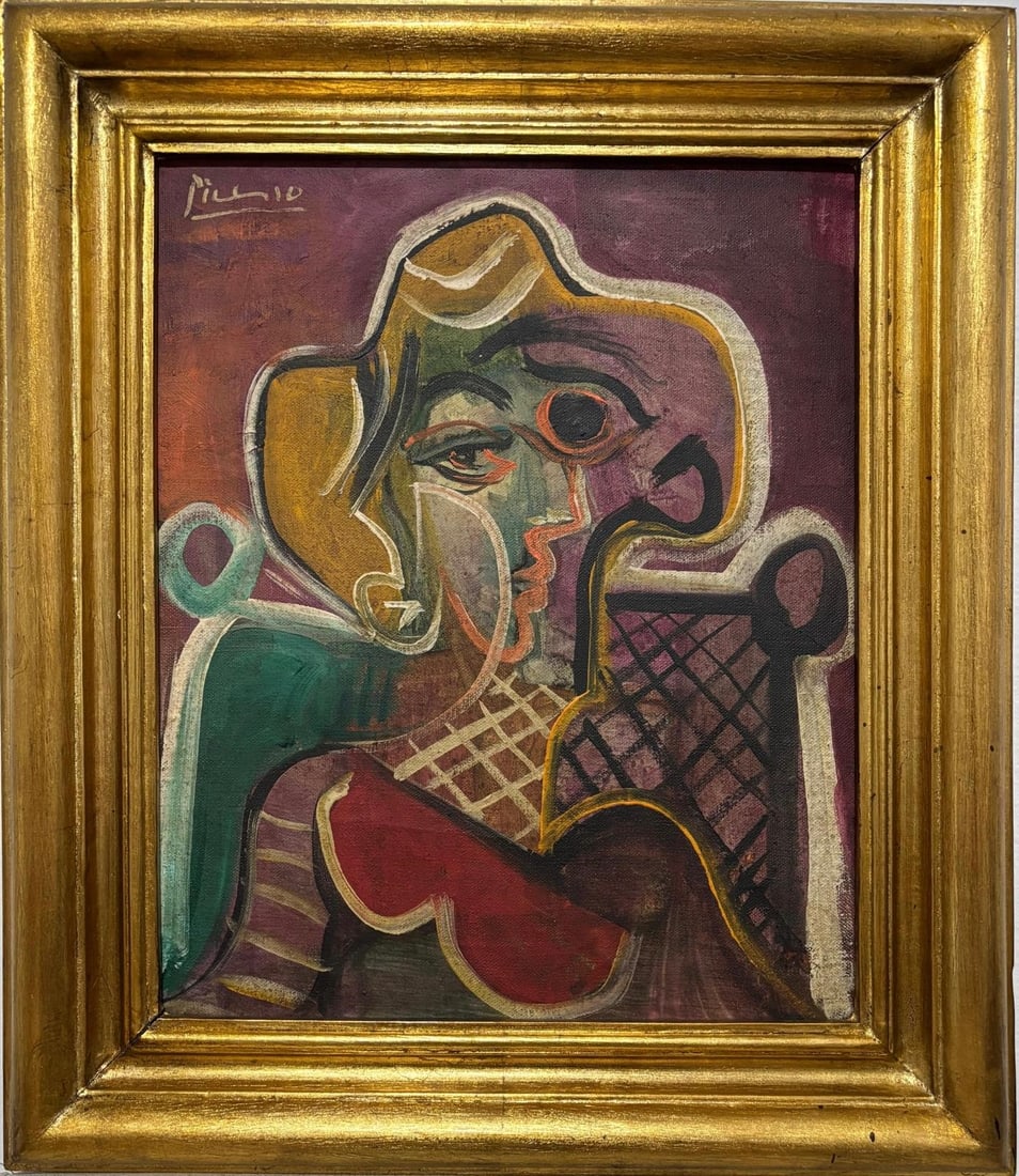Pablo Picasso Spanish 1881-1973 Oil on Canvas Painting in the Style of.Picasso (1 of 6)