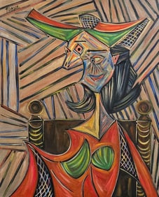 Pablo Picasso Spanish 1881-1973 Oil on Canvas Painting in the Style of.Picasso