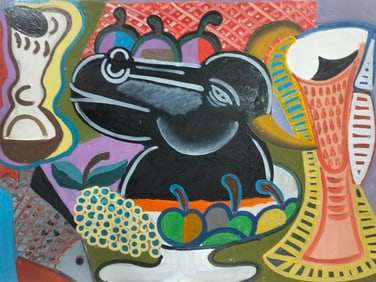 Pablo Picasso (1881–1973)Spanish Oil on Canvas Painting in the Style of Picasso Cubist Still Life