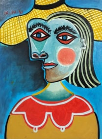 Pablo Picasso (1881–1973)Spanish Oil on Canvas Painting in the Style of Picasso Portrait