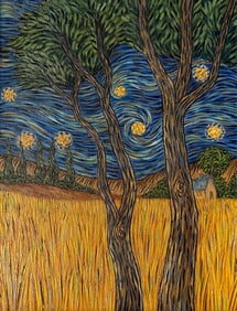 Vincent van Gogh (1853–1890) Dutch Oil/Canvas Painting in the Style of Van Gogh Landscape