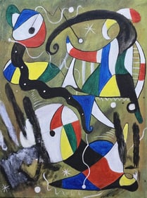 Joan Miro (1893–1983) Spanish Oil/Canvas Painting in the Style of Miro Mid-20th Century Abstract