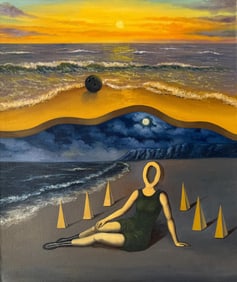 Rene Magritte (1898–1967) Belgian Oil/Canvas Painting in the Style of Magritte Surrealist