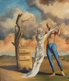 Salvador Dali Spanish 1904 - 1989 Oil on Canvas Painting in the Style of. Dali Surrealism Era