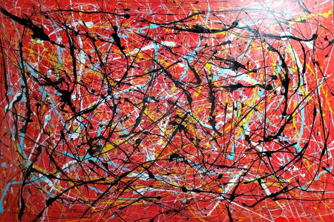 Jackson pollock(1912–1956)American Oil/Canvas Painting in the Style of Pollock Drip Composition (1 of 9)