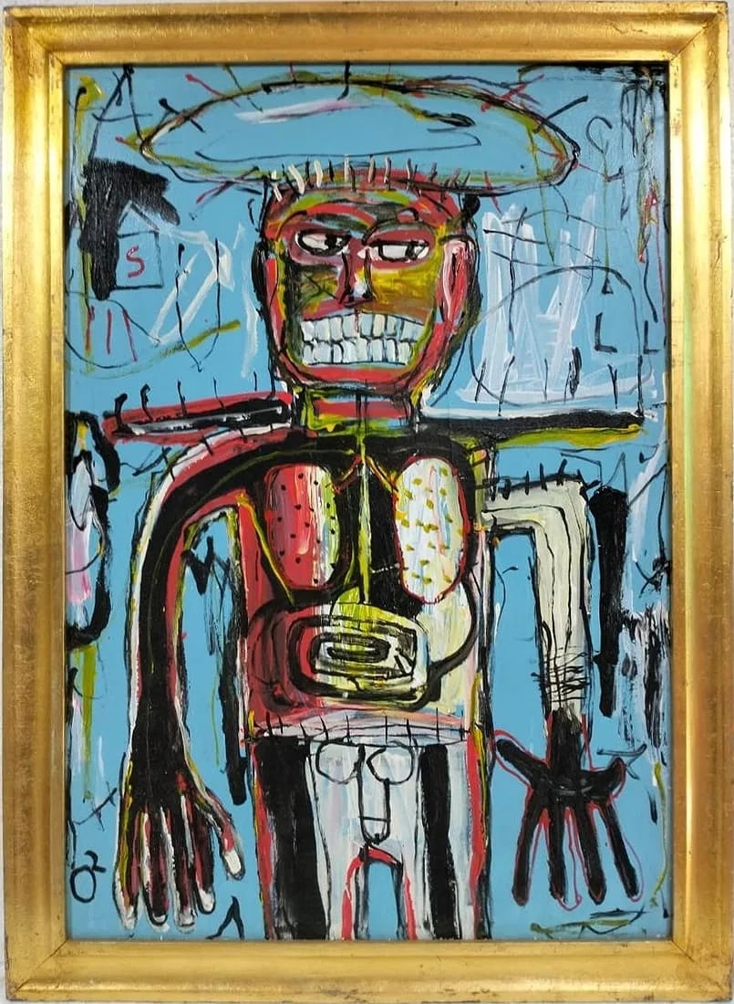 Jean Michel Basquiat(1960–1988)American Acrylic/Canvas Painting in the Style of Basquiat Early 80s (1 of 8)