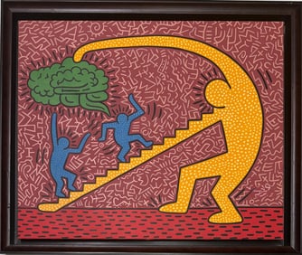 Keith Haring(1958–1990)American Acrylic/Canvas Painting in the Style of Haring Neo-Pop Composition