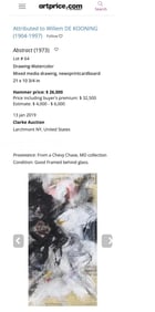 Willem de Kooning  Oil/Canvas Painting in the Style of de Kooning, Early 1950s Abstract Art