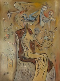 Wifredo Lam, Cuban Oil on Canvas Painting in the Style of Lam, Afro-Cuban Surrealism Art
